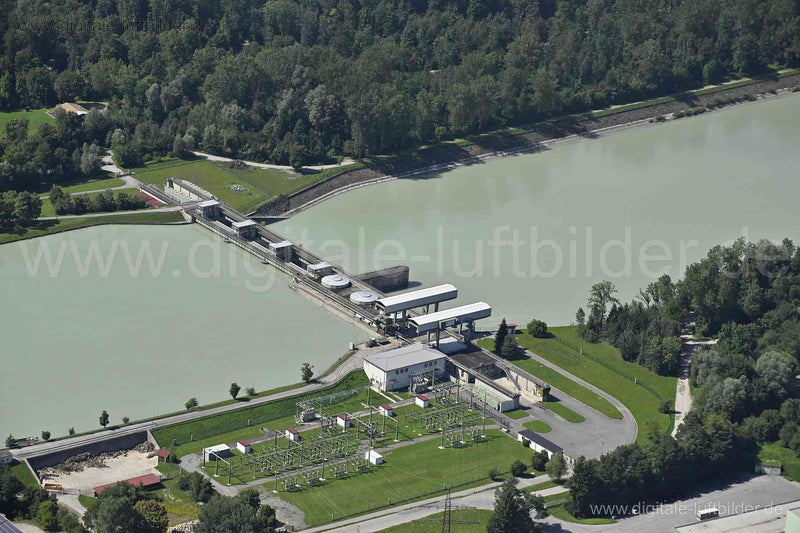 Luftaufnahme Innkraftwerk Rosenheim in Rosenheim | Oberbayern, Bayern