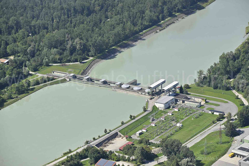 Luftaufnahme Innkraftwerk Rosenheim in Rosenheim | Oberbayern, Bayern