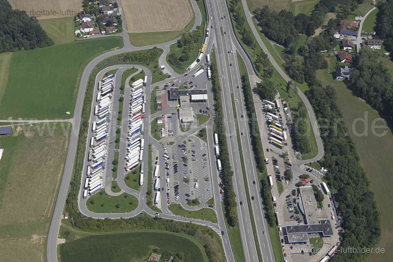 Luftaufnahme Raststätte Donau West in Schalding | Niederbayern, Bayern