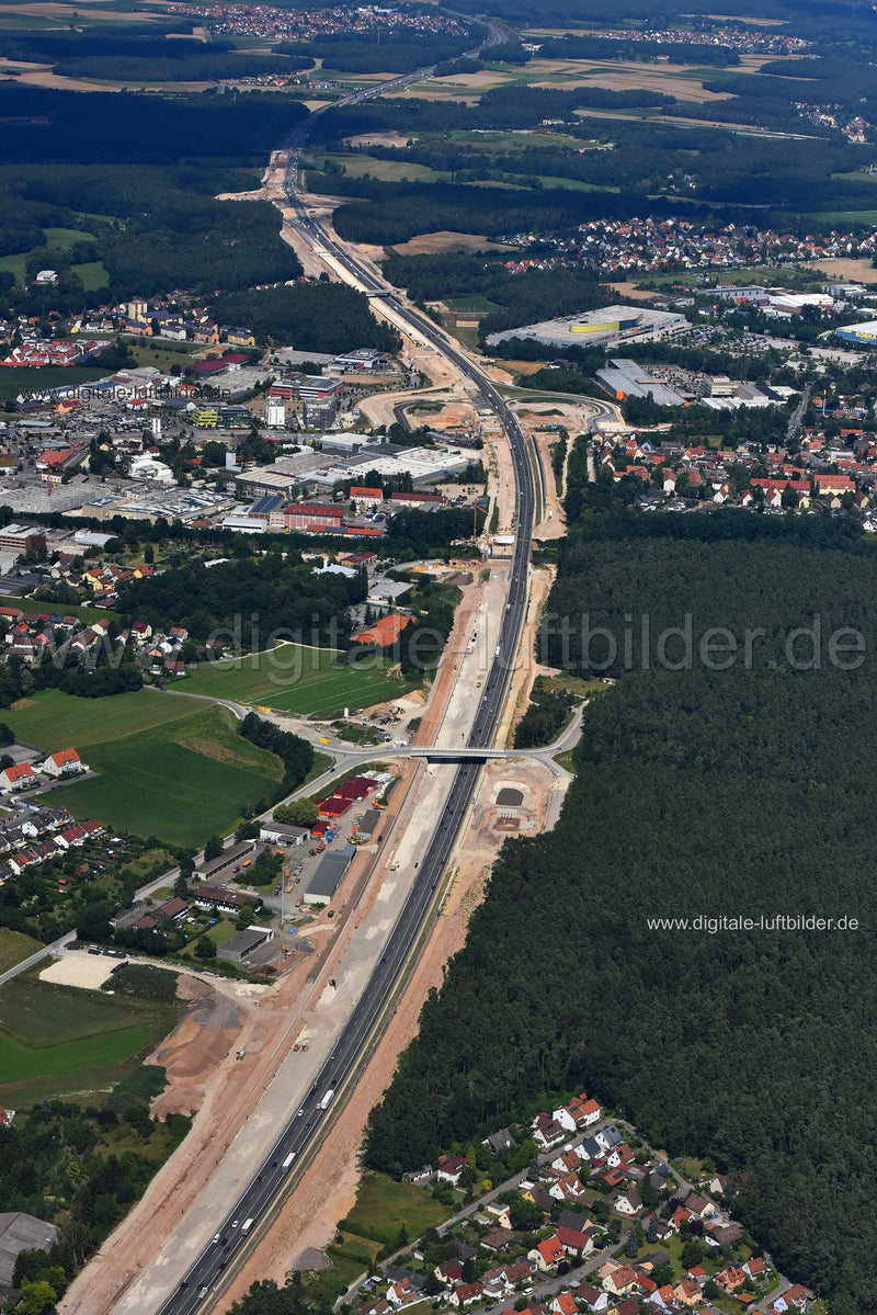 Luftaufnahme Autobahn A6 in Schwabach | Mittelfranken, Bayern